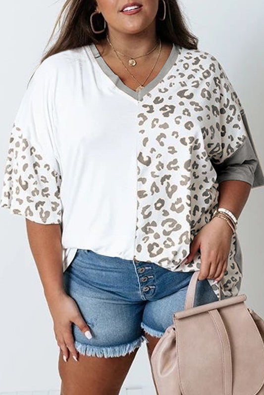 Color Block Leopard Print Plus Tee